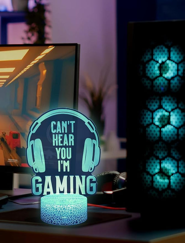 Gamer Lamp, 16 Colors Changing Can't Hear You I'm Gaming Night Light with Remote, Headset Graphic Video Games Gamer Gift for Men Boys Girls Teens Kids Birthday Christmas, Gaming Room Decor - LeafyLoom
