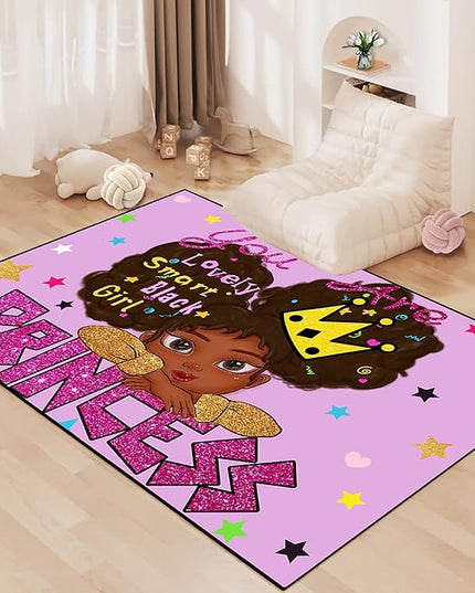 African American Black Girl Rugs for Bedroom African American Rugs for Girls Room Princess Room Decor for Girls Bedroom Decor for Teen Girls Living Room Floor Rugs, Purple, 3'×5' - LeafyLoom