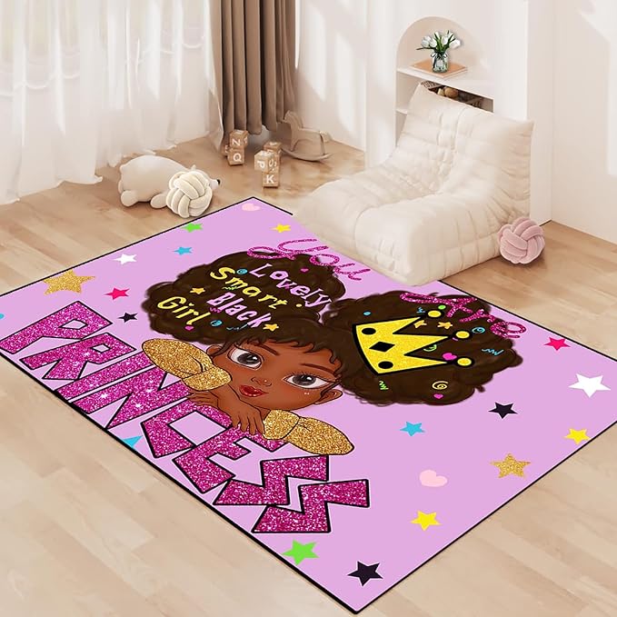 African American Black Girl Rugs for Bedroom African American Rugs for Girls Room Princess Room Decor for Girls Bedroom Decor for Teen Girls Living Room Floor Rugs, Purple, 2'6''×4' - LeafyLoom