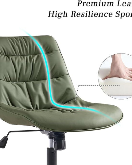 Kidol & Shellder Armless Office Chair Desk Chair Comfy Makeup Vanity Chair with Back Ergonomic Swivel Chair Home Office Desk Chairs with Wheels Computer Chair Bedroom Accent Chair(Olive Green) - LeafyLoom