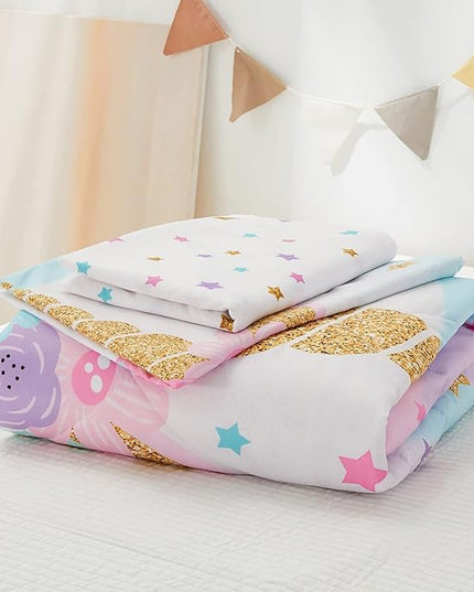 Twin Size Comforter Set for Girls, 5-Piece Bed in a Bag, 3D Colorful Unicorn Bedding Comforter Sheet Set, Ultra Soft and Fluffy, Pink & Rainbow Color - LeafyLoom