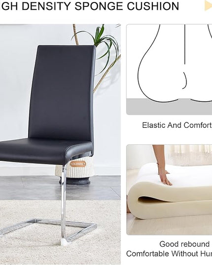 Modern Dining Chairs Set of 4, PU Faux Leather Backrest Cushioned Edge Chairs, Suitable for Dining, Kitchen, Dressing Table, Terrace, Black+PU - LeafyLoom