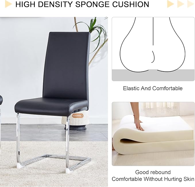 Modern Dining Chairs Set of 4, PU Faux Leather Backrest Cushioned Edge Chairs, Suitable for Dining, Kitchen, Dressing Table, Terrace, Black+PU - LeafyLoom