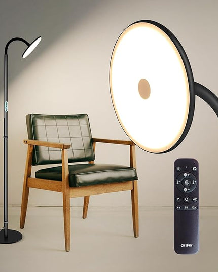 chiphy Floor Lamp, 60'' Bright Floor Lamp, 23W 2000LM Modern Floor Lamp, Dimmable 2300K-6500K Flexible Gooseneck with Remote Standing Lamp for Living Room Bedroom Office Reading Crafting Work Light - LeafyLoom