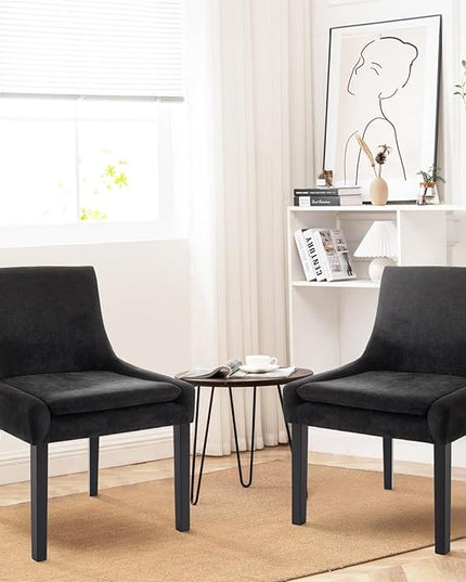 COLAMY Modern Dining Chairs Set of 4, Upholstered Corduroy Accent Side Leisure Chairs with Mid Back and Wood Legs for Living Room/Dining Room-Black - LeafyLoom