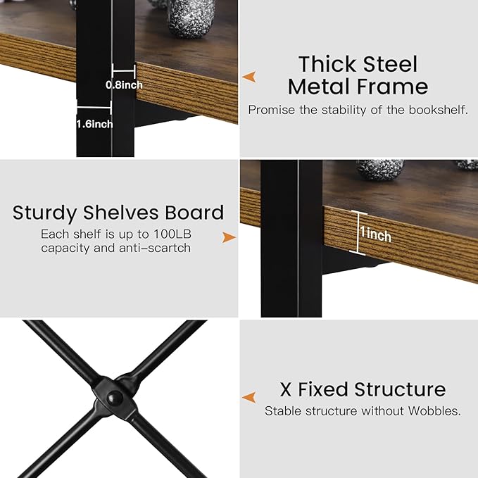 6 Tier Bookshelf, 83 inch Tall Bookcase Industrial Wooden Bookshelves Large Wall Etagere Rustic Vintage Book Shelf with Metal Frame Open Storage Rack for Living Room Home Office - LeafyLoom
