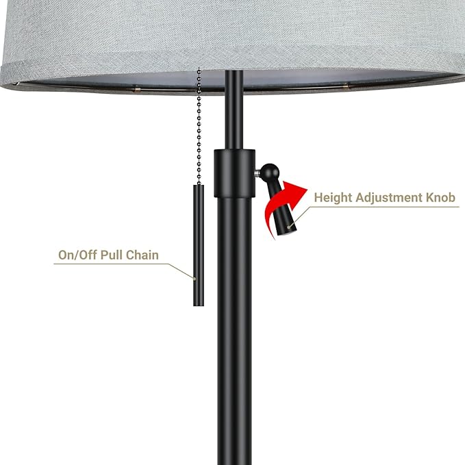 Bedside Table Lamps Set of 2: Tall Table Lamps for Living Room 22" to 30" Height Adjustable Black Bedroom Nightstand Lamps | 3-Way Dimmable with Pull Chain Switch End Table Lamp for Office Farmhouse - LeafyLoom