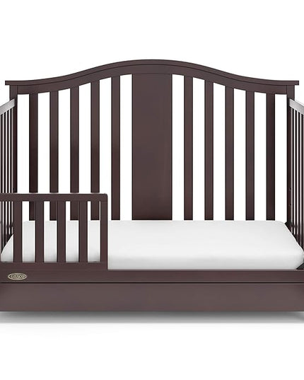 Graco Solano 4-in-1 Convertible Crib with Drawer (Espresso) – GREENGUARD Gold Certified, Crib with Drawer Combo, Includes Full-Size Nursery Storage Drawer, Converts to Toddler Bed and Full-Size Bed - LeafyLoom