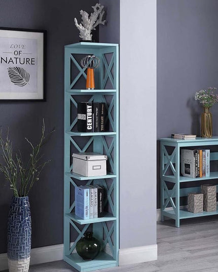 Convenience Concepts Oxford 5 Tier Corner Bookcase, Sea Foam - LeafyLoom