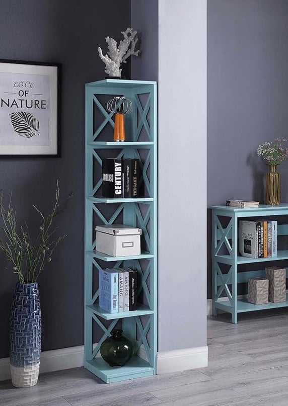 Convenience Concepts Oxford 5 Tier Corner Bookcase, Sea Foam - LeafyLoom