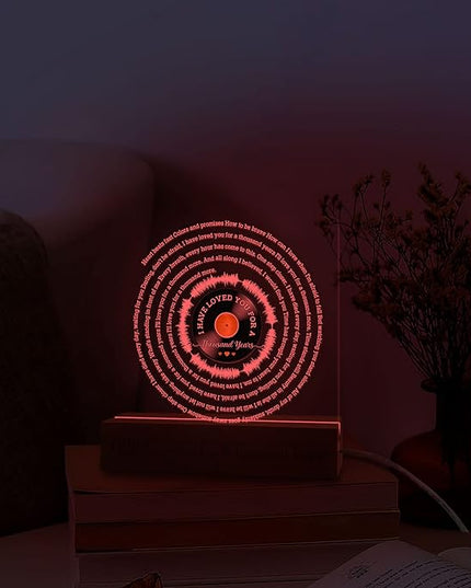Romantic Valentines Gifts for Boyfriend, Thousand Years Vinyl Record w Wooden Base 3D Illusion Lamp USB Powered Acrylic Night Light for Girlfriend Him Her Husband Wife on Birthday Anniversary - LeafyLoom