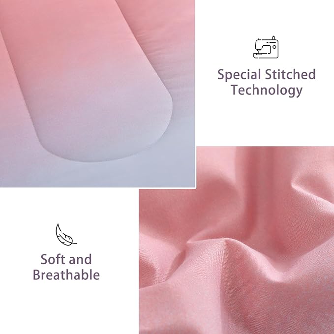Dinjoy Girls Comforter Set Twin Size Colorful Rainbow Ombre Pink Purple Light Blue Bedding Set Gradient 6 Pieces Bed in A Bag for Kids Teen Women(1 Comforter, 1 Flat Sheet, 1 Fitted Sheet) - LeafyLoom
