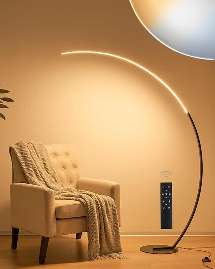 LEDIARY Arc Floor Lamp 65" Modern Standing Lamp with Remote, Black LED Arch Lamps for Living Room Bedroom Office, 3 Color Temperature & Stepless Dimmable Arched Reading Lamp - LeafyLoom