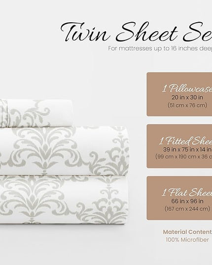 Linen Market 3 Piece Twin Bedding Sheet Set (Light Gray Floral) - Sleep Better Than Ever with These Ultra-Soft & Cooling Bed Sheets for Your Twin Size Bed - Deep Pocket Fits 16" Mattress - LeafyLoom