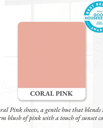 California Design Den Queen Size 100 Percent Cotton Sheet Set, 400 Thread Count Sateen Sheets for Queen Size Bed, Soft, Breathable & Cooling 4-Pc Deep Pocket Sheets - Coral Pink - LeafyLoom
