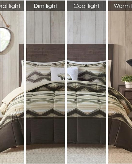 Woolrich Comforter Set, Cabin Lodge, Warm Cover for Colder Season, Modern Cottage-Inspired Down Alternative Ultra Soft Microfiber Bedding, Matching Sham, Southwestern Brown Full/Queen 4 Piece - LeafyLoom