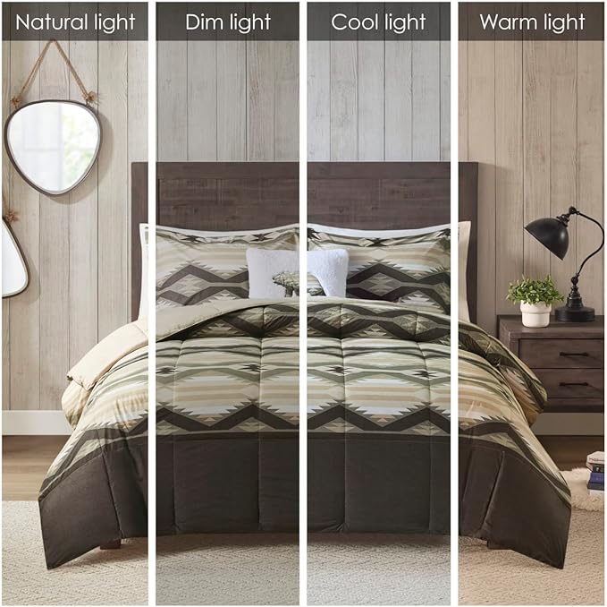Woolrich Comforter Set, Cabin Lodge, Warm Cover for Colder Season, Modern Cottage-Inspired Down Alternative Ultra Soft Microfiber Bedding, Matching Sham, Southwestern Brown Full/Queen 4 Piece - LeafyLoom