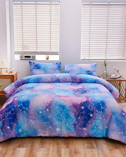 Holawakaka Tie Dye Constellation Print Ombre Comforter Set Full Size Boys Girls Gradient Galaxy Bedding Set (Blue Purple, Full) - LeafyLoom