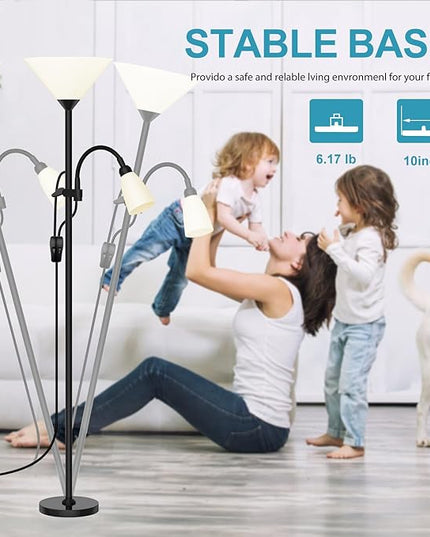 Floor Lamp, 3 Color Temperature&Dimmable Standing lamp, 12W LED Torchiere Floor Lamp with Adjustable Reading Lamp, 3 Way Switch, Modern Tall Lamps for Living Room, Bedroom, Office (65 inches) - LeafyLoom