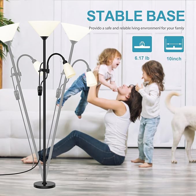 Floor Lamp, 3 Color Temperature&Dimmable Standing lamp, 12W LED Torchiere Floor Lamp with Adjustable Reading Lamp, 3 Way Switch, Modern Tall Lamps for Living Room, Bedroom, Office (65 inches) - LeafyLoom