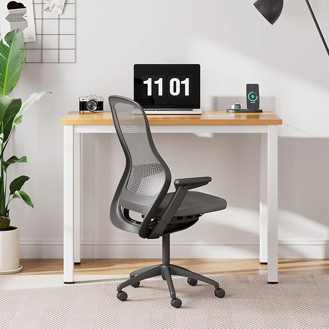 sogesfurniture Computer Office Desk Computer Table with BIFMA Certification Sturdy Office Desk Writing Desk,Teak&Black,BHUS-AC3BW-8040 - LeafyLoom