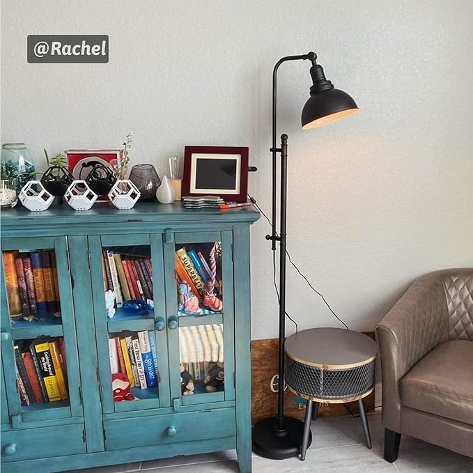 VONLUCE Floor Lamp, 65'' Tall Industrial Floor Lamp, Adjustable Height & Head Vintage Metal Standing Reading Pole Lamp, Floor Lamps for Living Room, Bedroom, Office, Farmhouse - LeafyLoom