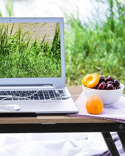 Bamboo Laptop Desk Bed Tray Table Adjustable Table for Computer Tilting Top Foldable Leg with Drawer - LeafyLoom