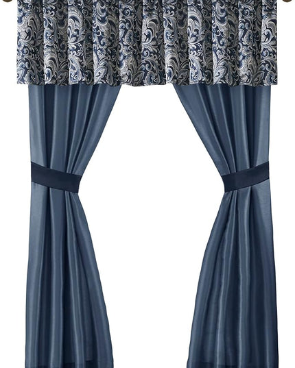 Madison Park Essentials Brystol 24 Piece Room in a Bag Faux Silk Comforter Jacquard Paisley Design Matching Curtains Down Alternative All Season Bedding-Set, King(104 in x 92 in), Navy 24 Piece - LeafyLoom