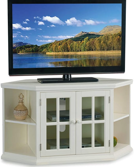 Leick Furniture 85287 Corner Storage Stand with Bookcases, 50-inch TV, White - LeafyLoom