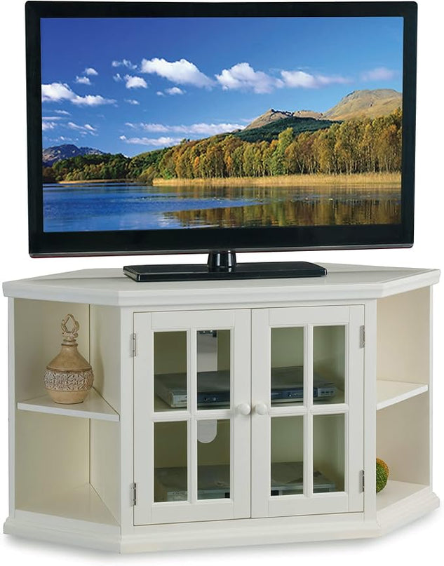 Leick Furniture 85287 Corner Storage Stand with Bookcases, 50-inch TV, White - LeafyLoom
