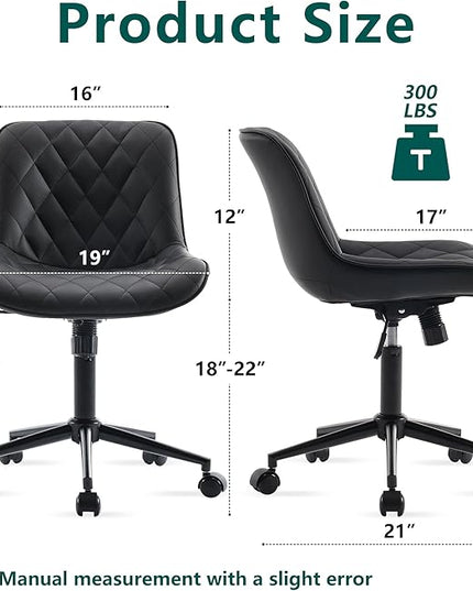 YOUNUOKE Comfortable Desk Chair, Home Office Chairs with Wheels, Armless Samll Comfy Vanity Chairs, PU Leather Computer Task Work Desk Chairs, Black - LeafyLoom