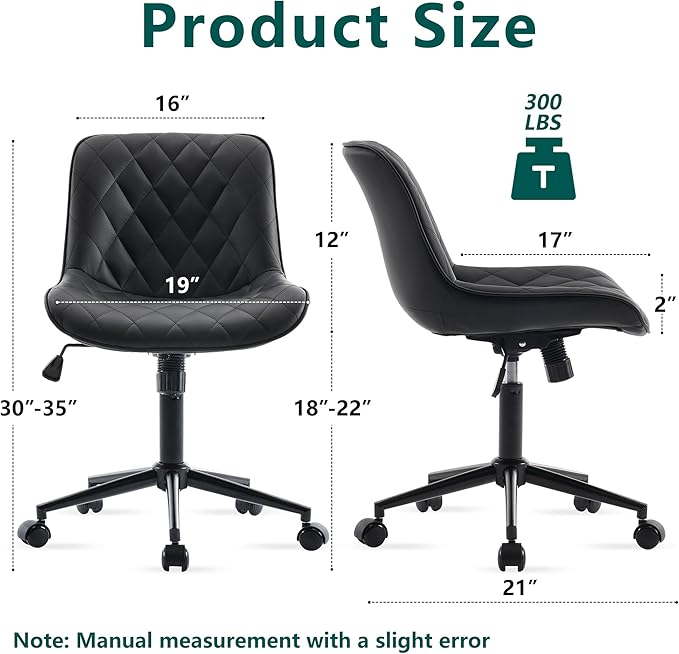 YOUNUOKE Comfortable Desk Chair, Home Office Chairs with Wheels, Armless Samll Comfy Vanity Chairs, PU Leather Computer Task Work Desk Chairs, Black - LeafyLoom