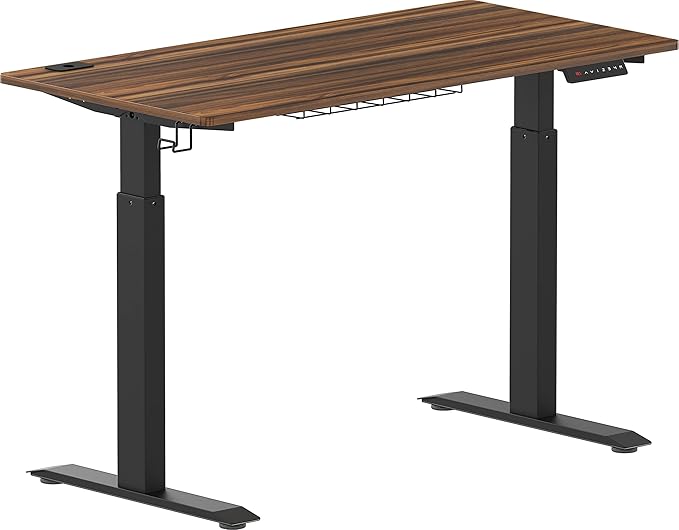 SHW Memory Preset Electric Height Adjustable Standing Desk, 48 x 24 Inches, Walnut - LeafyLoom