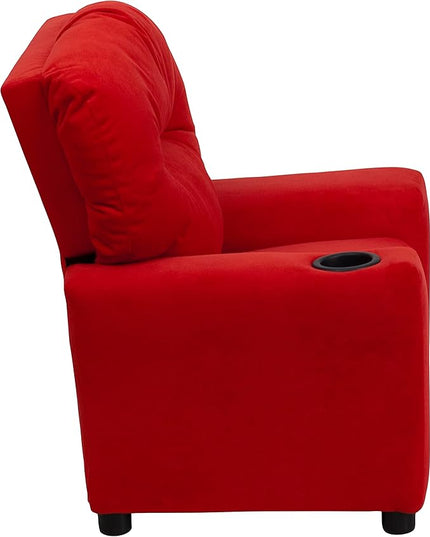 Flash Furniture Chandler Microfiber Kids Recliner with Cup Holder and Safety Recline, Contemporary Reclining Chair for Kids, Supports up to 90 lbs., Red - LeafyLoom