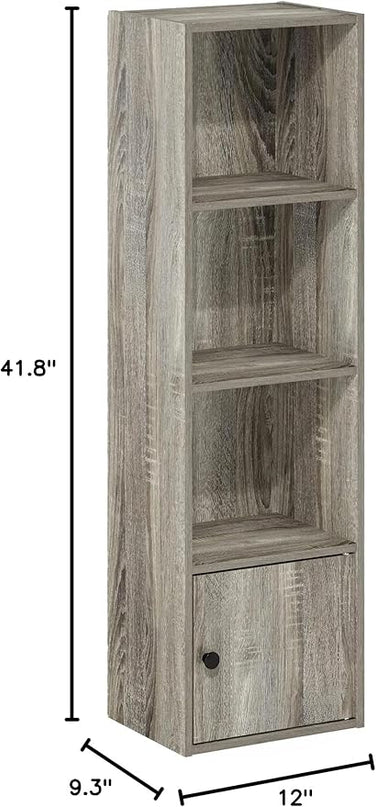Furinno Luder Shelf Bookcase with 1 Door Storage Cabinet, French Oak - LeafyLoom