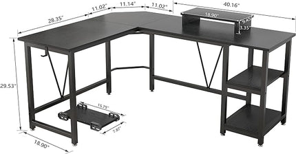 Computer desk, L-shaped Corner Desk with 2-Layer Storage,Large PC Laptop Table with Monitor Stand and CPU Stand,Gaming Desk Writing Table for Office Home (Black Carbon Fiber) - LeafyLoom