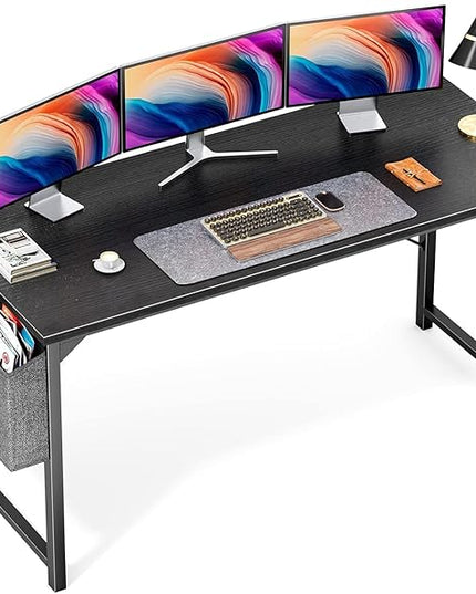 OLIXIS Computer Desk 63 Inch Home Office Work Study Writing Student Kids Bedroom Wood Modern Simple 2 Person PC Table with Storage Bag & Headphone Hooks, Normal Black - LeafyLoom