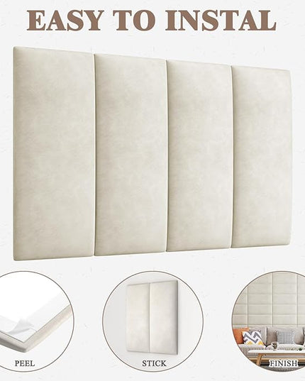 Twin Full Headboard, Wall Mounted Peel and Stick Headboard, Upholstered Leather Bed Headboard for Twin Size Bed, Floating Dorm Bedroom Tall Headboard Soundproof Wall Panels (6 Panels, 10"x24") - LeafyLoom