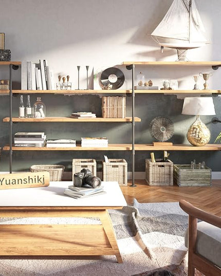 Yuanshikj 2Pc (70" tall 12" deep 3/4") Industrial Wall Mount iron Pipe Shelf Shelves Shelving Bracket Vintage Retro Black DIY Open Bookshelf Storage Home Kitchen (2 Pcs 5Tier Hardware only) - LeafyLoom