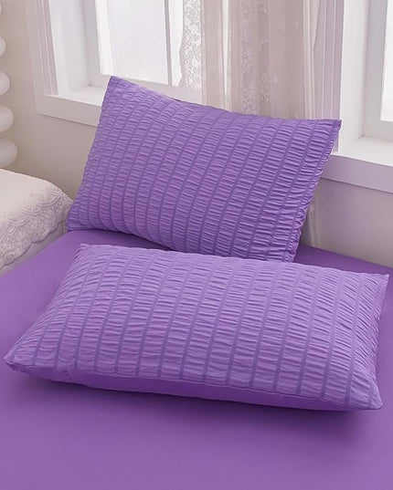 Twin Bed in a Bag Purple Seersucker Comforter Set 5-Pieces Microfiber Lightweight Comforter All Season Bedding Sets with Comforter,Flat Sheet,Fitted Sheet and Pillowcases - LeafyLoom