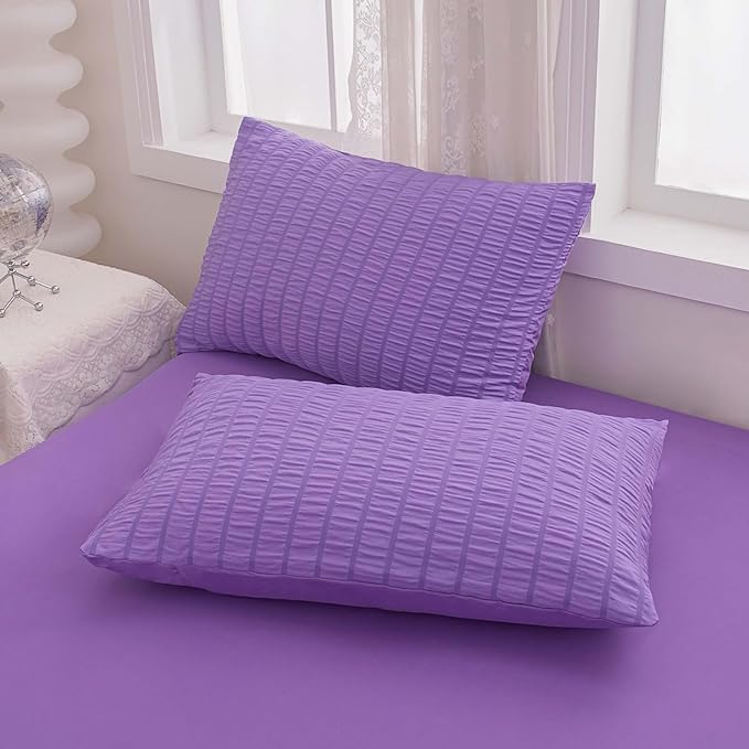 King Bed in a Bag Purple Seersucker Comforter Set 3-Pieces Microfiber Lightweight Comforter All Season Bedding Sets with 2 Pillowcases…… - LeafyLoom