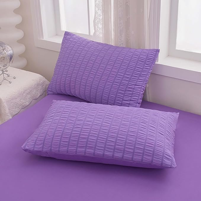 King Bed in a Bag Purple Seersucker Comforter Set 3-Pieces Microfiber Lightweight Comforter All Season Bedding Sets with 2 Pillowcases…… - LeafyLoom