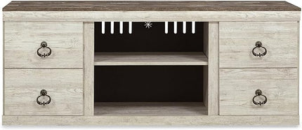 Signature Design by Ashley Willowton Shabby Chic Large TV Stand up to 60" with 3 Shelves and Fireplace Option, White - LeafyLoom