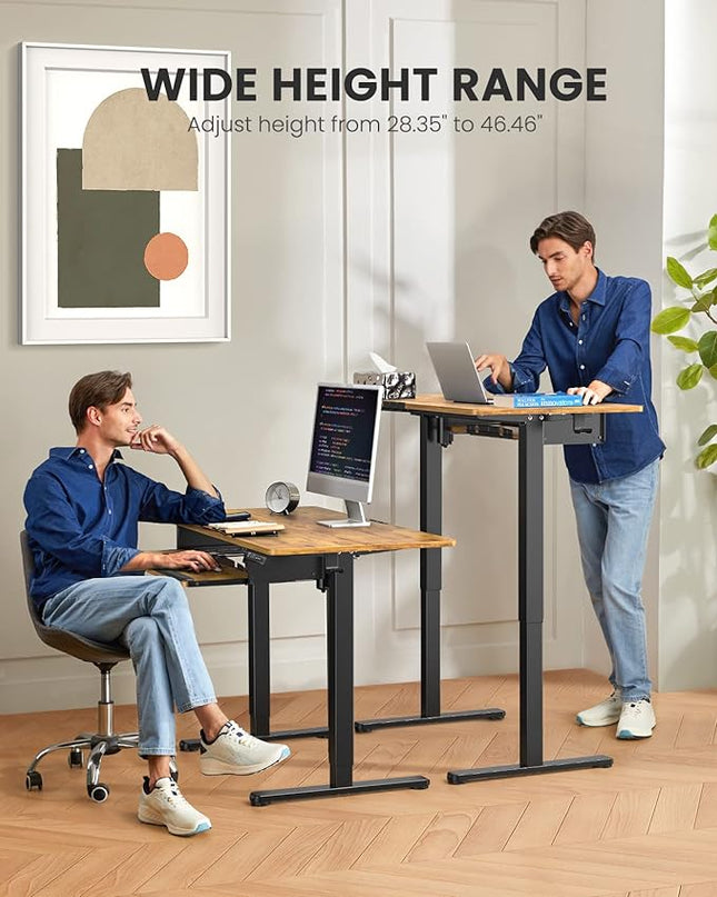 ErGear Electric Standing Desk with Keyboard Tray, 55x28 Inches Adjustable Height Sit Stand Up Desk, Home Office Desk Computer Workstation,Vintage Brown - LeafyLoom