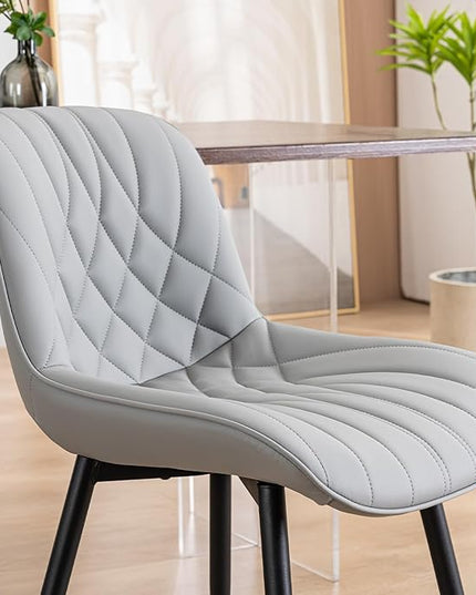 YOUNUOKE Dining Chairs Set of 2 Mid Century Modern Kitchen Chair Comfortable Upholstered Faux Leather Dinner Chairs for Kitchen Dining Room, Grey - LeafyLoom