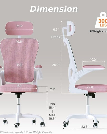 Ergonomic Office Chair, High Back Home Desk Chair with Adjustable Lumbar Support and Headrest, Breathable Mesh Swivel Task Chair, White Executive Computer Chair, 1 Pack - LeafyLoom