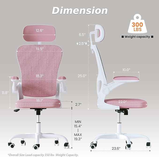 Ergonomic Office Chair, High Back Home Desk Chair with Adjustable Lumbar Support and Headrest, Breathable Mesh Swivel Task Chair, White Executive Computer Chair, 1 Pack - LeafyLoom