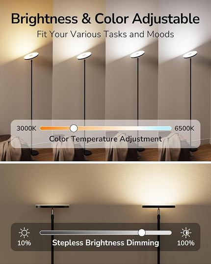 ULG Floor Lamp,32W/2500LM LED Modern Torchiere, RGB Super Bright-Tall Standing, 67-75” Adjustable Tall Lamp, Pole Light with Remote & Touch Control for Living Room,Bed Room,Office - LeafyLoom