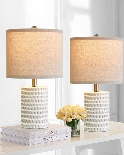 PORTRES 18.25" Modern Accent Ceramic Table Lamp Set of 2 for Bedroom White Desk Decor Bedside Lamps for Living Room Study Room Office Dorm Farmhouse Nightstand Lamp End Table Lamps - LeafyLoom