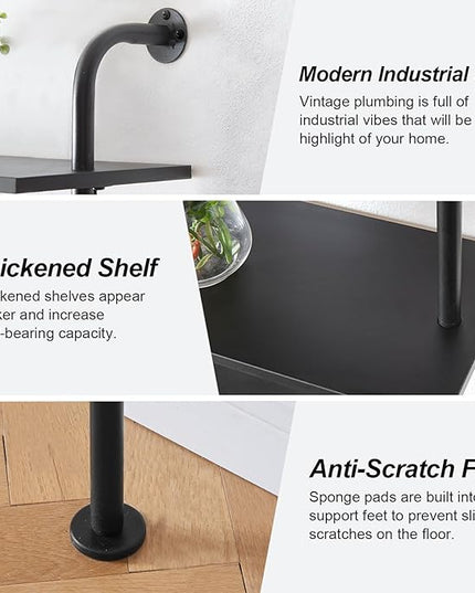 HOMBAZAAR Bookshelf,10-Tier L Shaped, Industrial Double Wide Wall Mount, Modern Bookcase with Metal Frame and Wood, Industrial Corner Pipe Shelf for Living Room and Office, Black - LeafyLoom